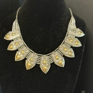 Stella & Dot Silver and Gold Leaf Necklace